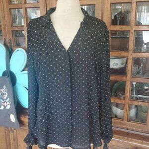 Worthington Black And White Polka Dot Relaxed Blouse